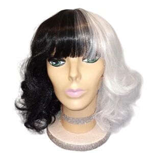 Black and white hair wig.